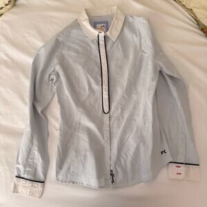 Tommy Girl Button Down Shirt Medium Blue Stripe Embroidered Logo Preppy